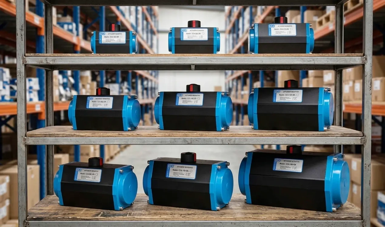 Variedad de tamaños de actuadores neumáticos Rack and Pinion en almacén de CCA.