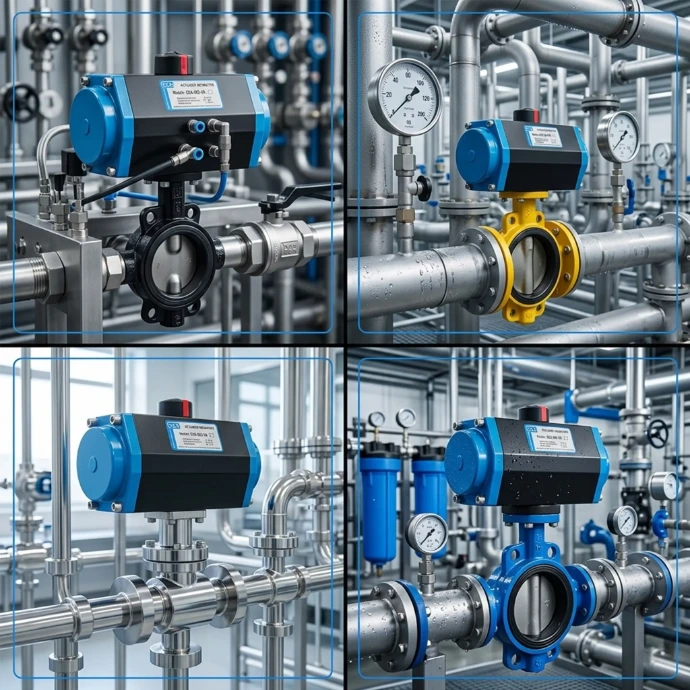 Uso de actuadores neumáticos en industria química, alimentaria y tratamiento de agua.