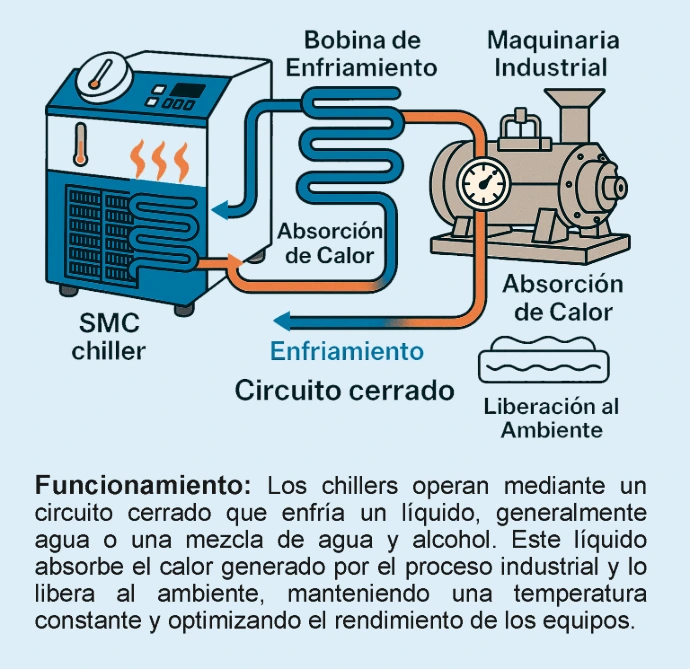 Sistema de refrigeración de Thermo Chiller SMC con circuito de fluido en recirculación