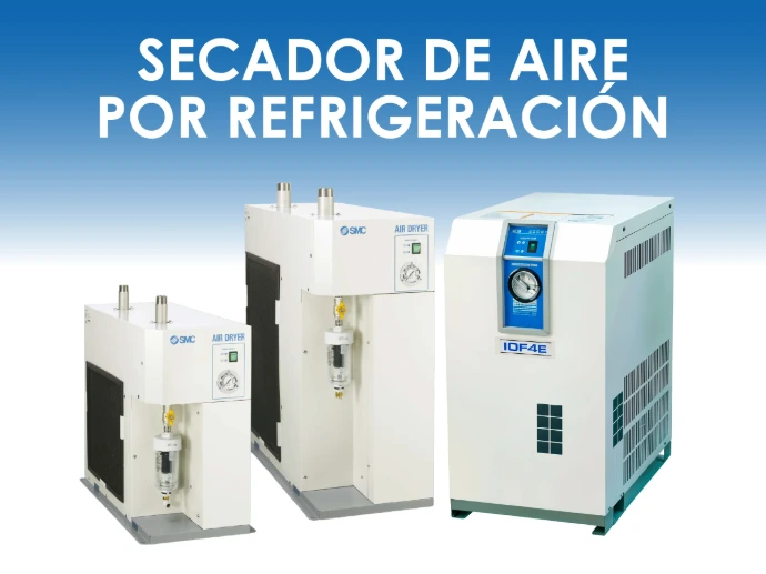 Secador de aire por refrigeración SMC Serie IDF para punto de rocío estándar en líneas industriales.