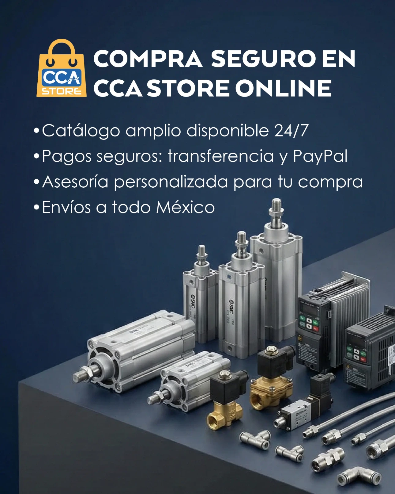 Banner móvil de la tienda en línea CCA con soluciones de automatización industrial para México